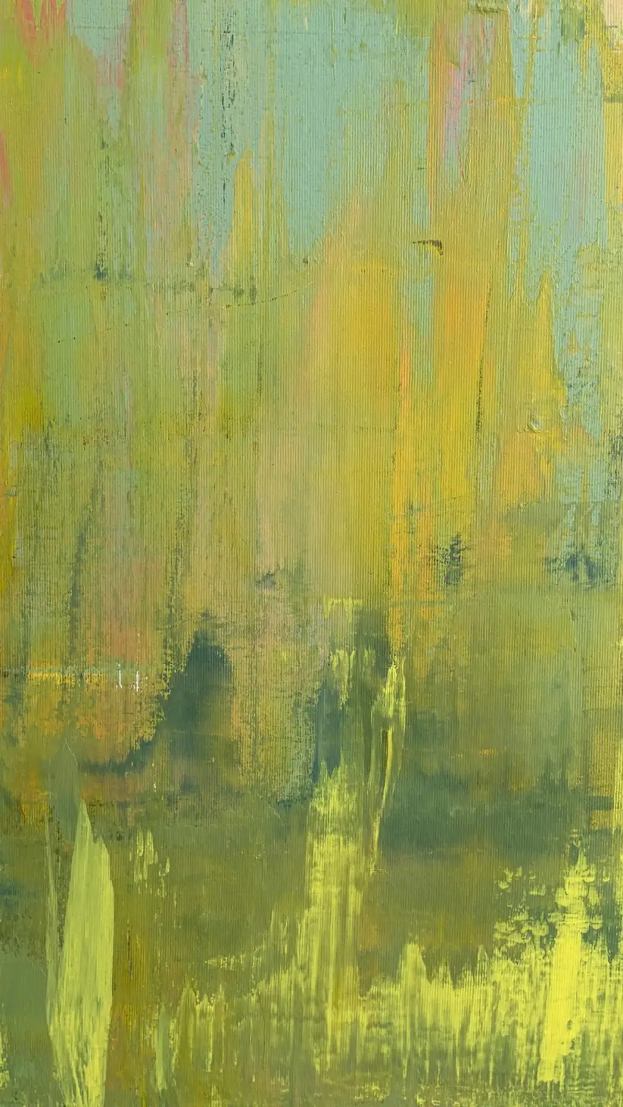 Detail aus „Tropicana“: grüne und gelbe Acrylschichten auf Leinwand