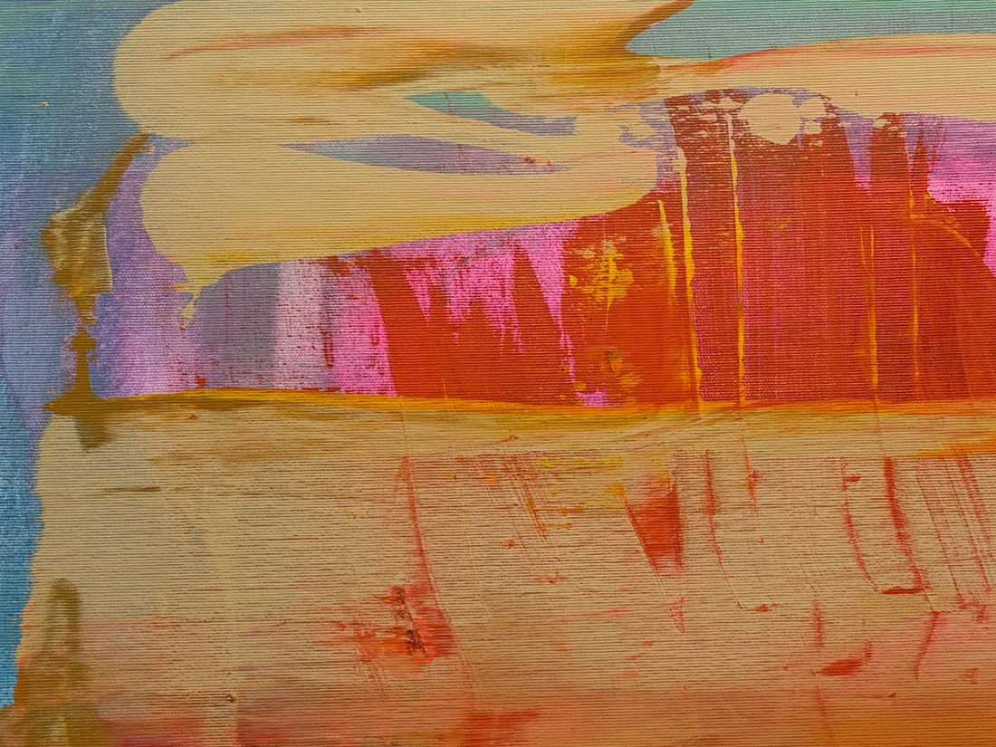 Detail von Strata: Farbschichten und gemalter blauer Rand