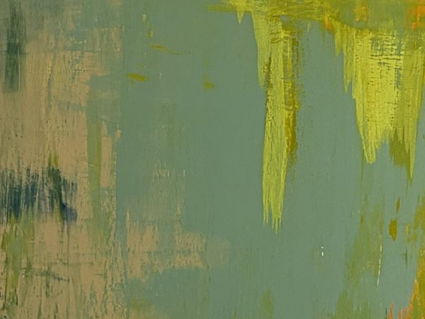Detail von Tropicana: gelbe Farbläufe auf grünem Grund
