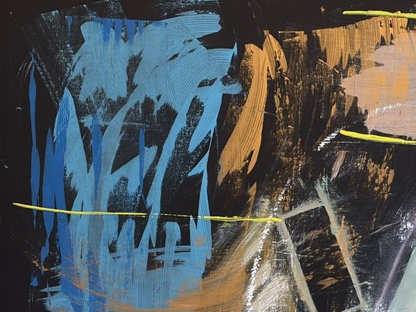 Detail von X9Blue: blaue Gesten auf schwarzem Grund